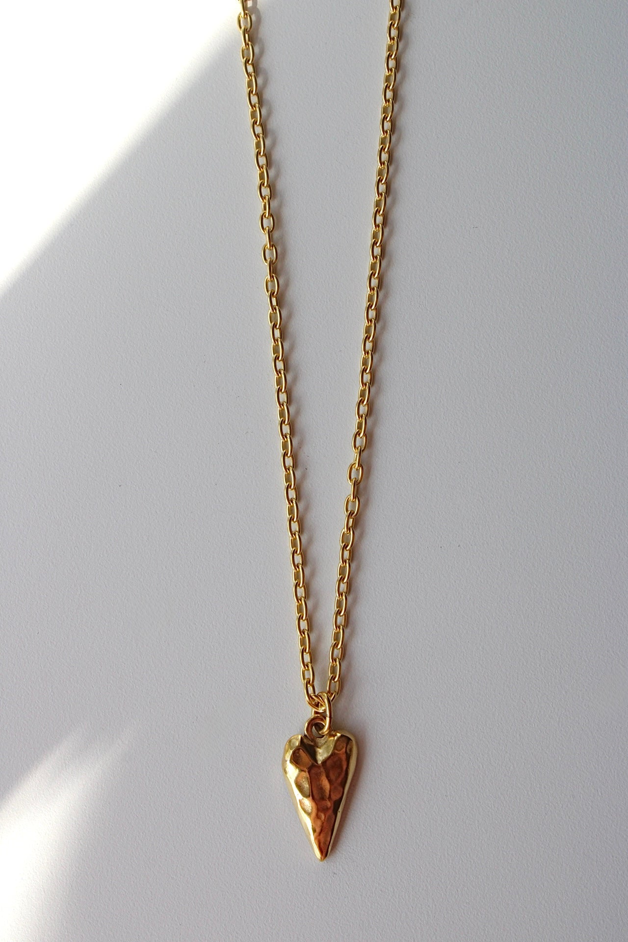Hammered Heart Necklace in Antique Gold