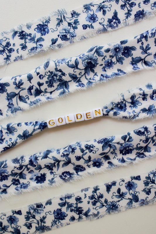 Blue Floral Fabric Bracelet