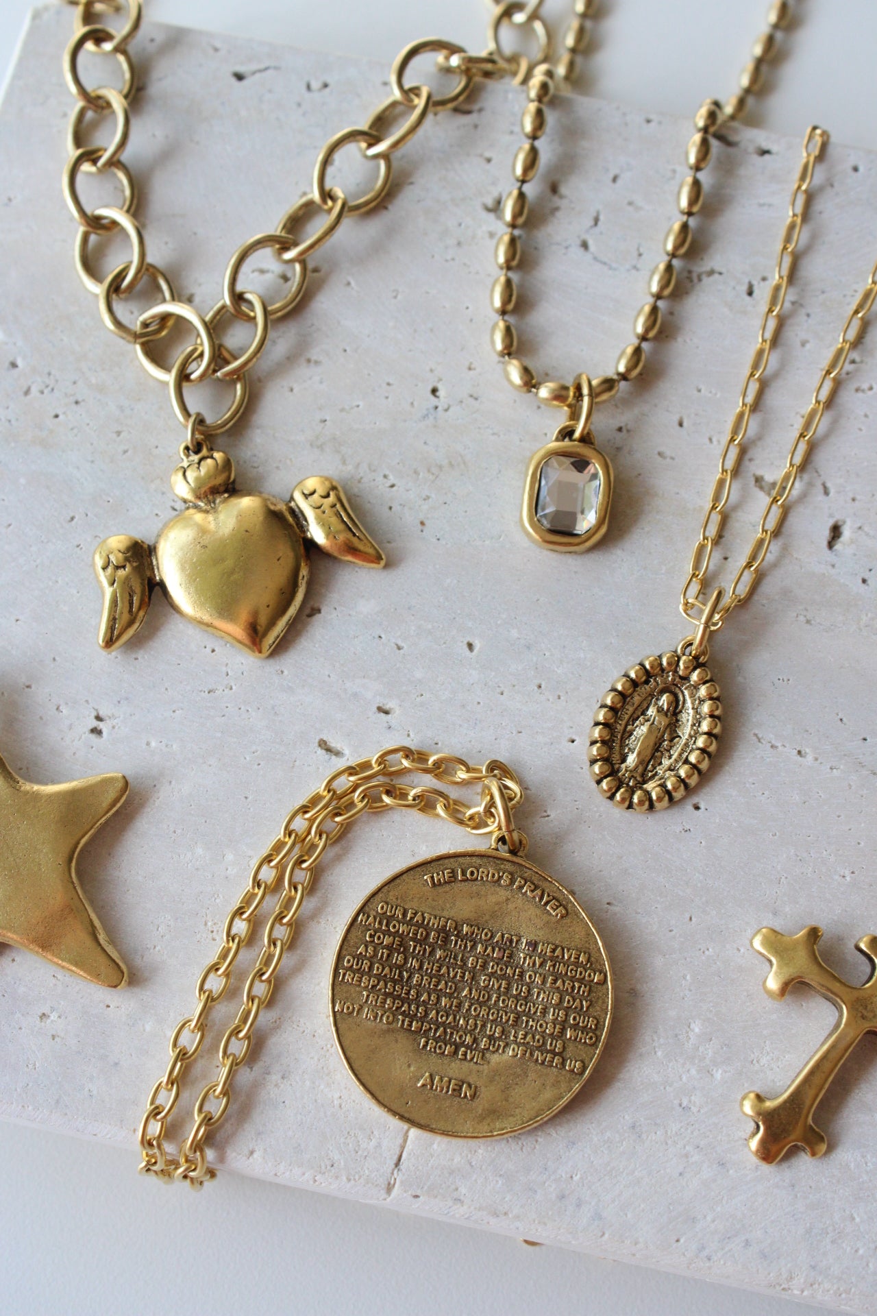 Winged Heart Necklace in Antique Gold