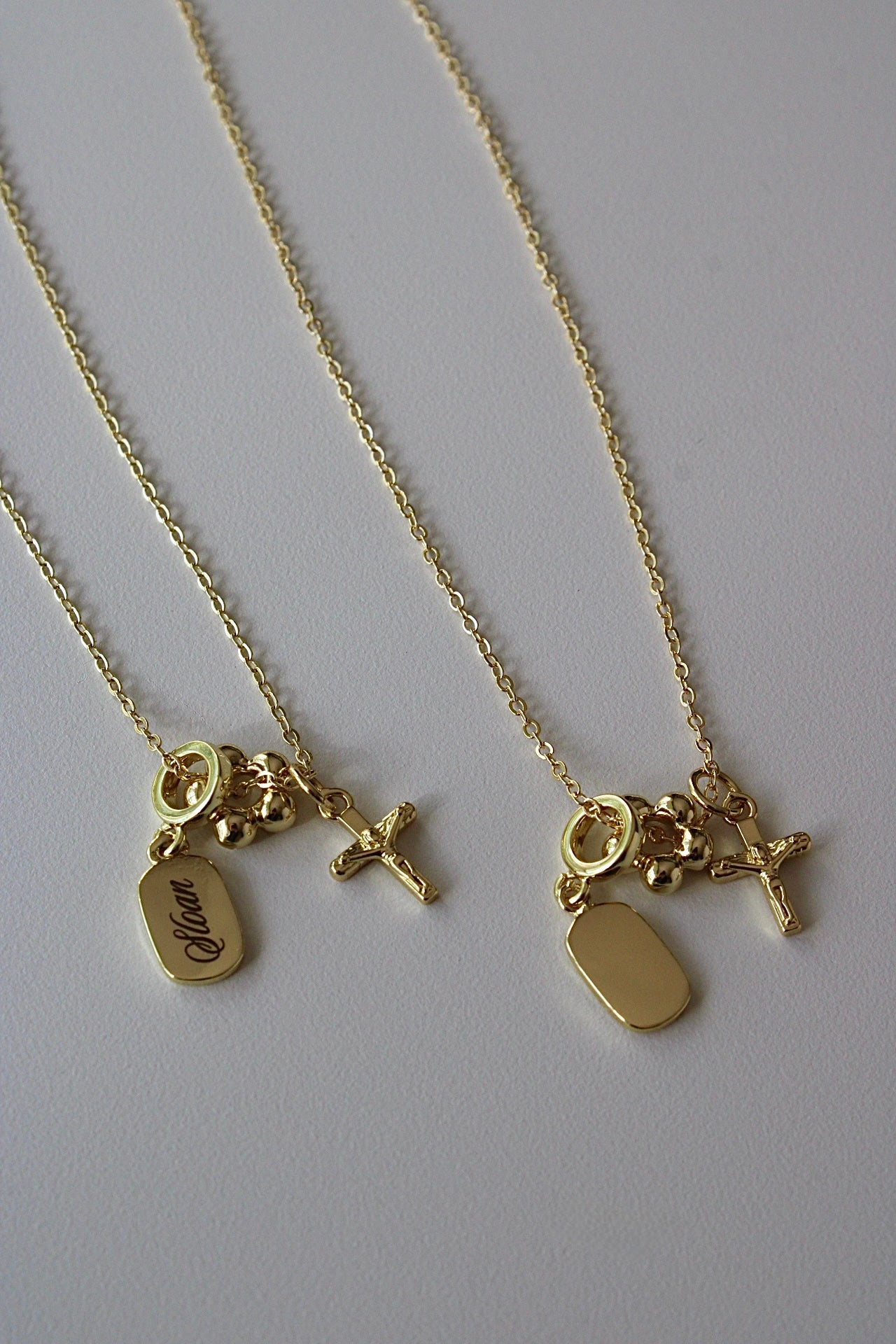 Engraved Crucifix Triple Charm Necklace