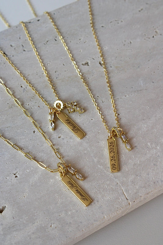 Skinny Bar Triple Charm Necklace