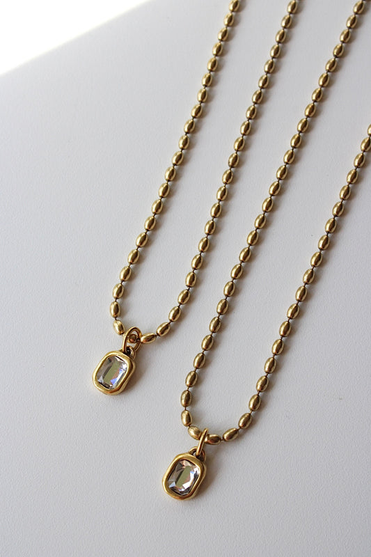 Bezel Crystal Necklace in Antique Gold