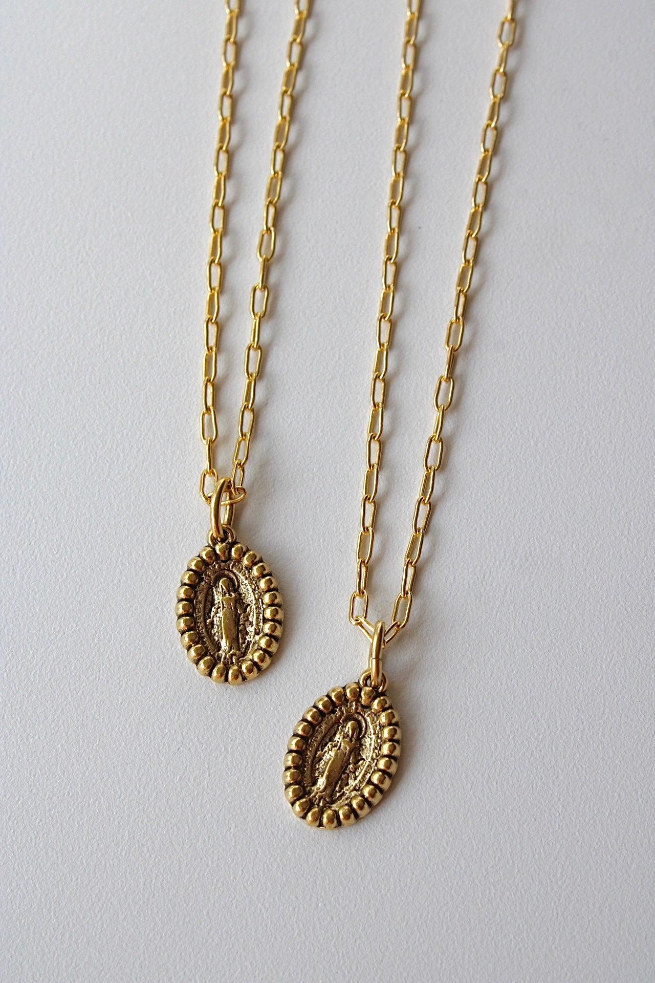 Miraculous Mary Necklace in Antique Gold