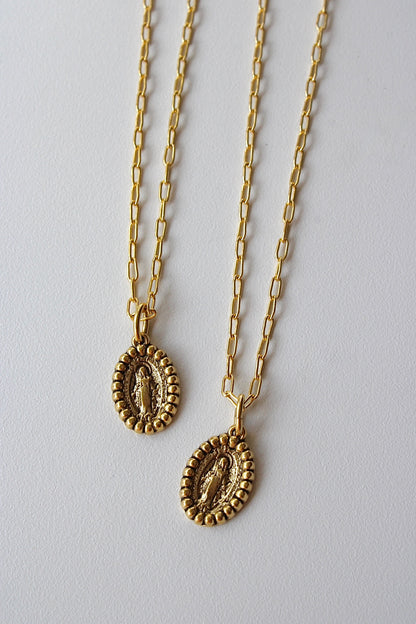 Miraculous Mary Necklace in Antique Gold