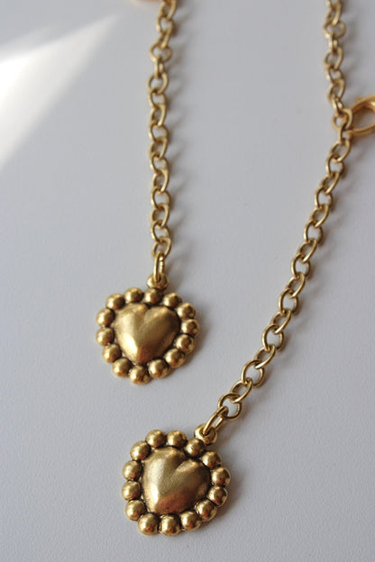 Drop Heart Necklace in Antique Gold