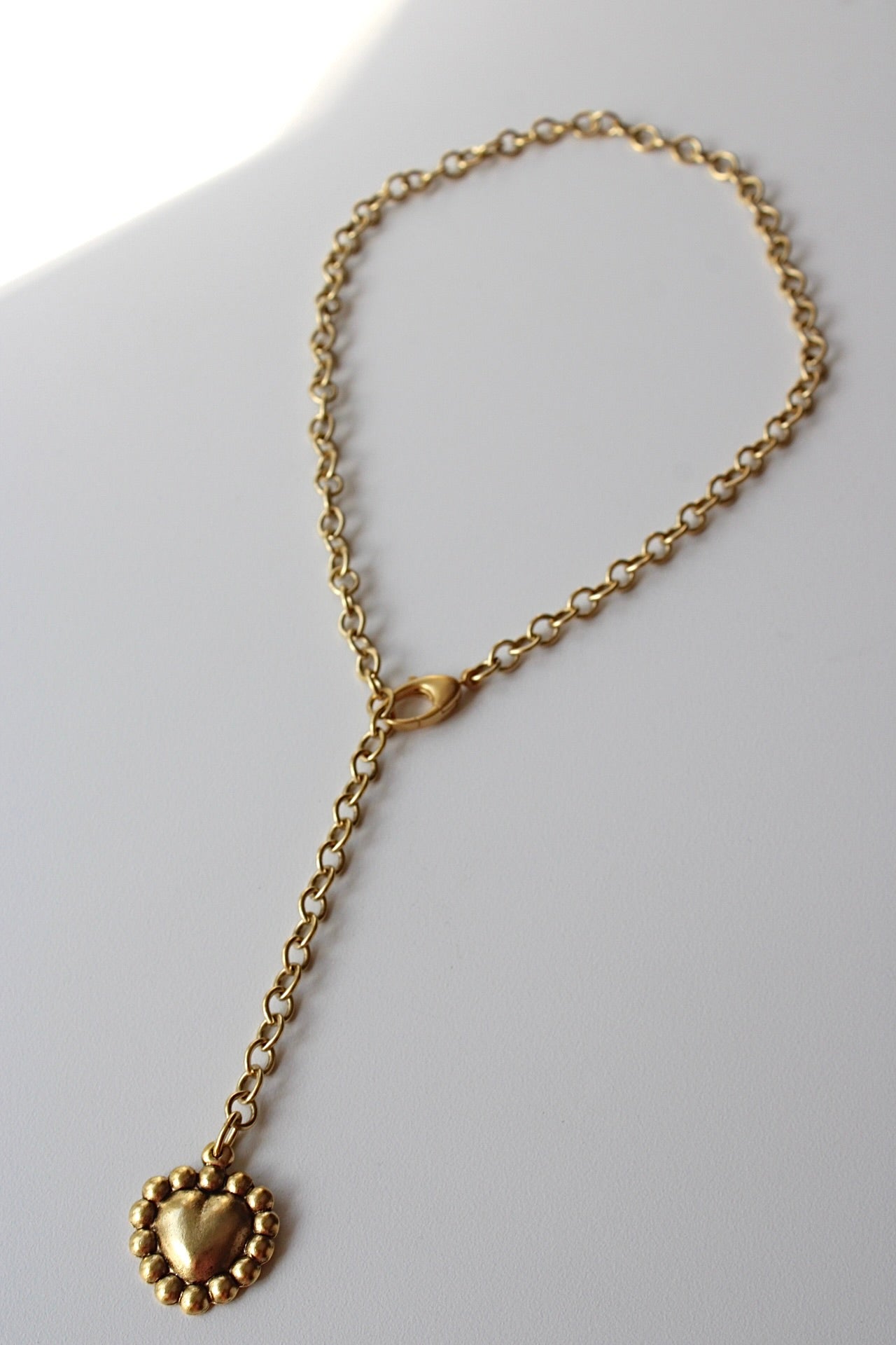 Drop Heart Necklace in Antique Gold