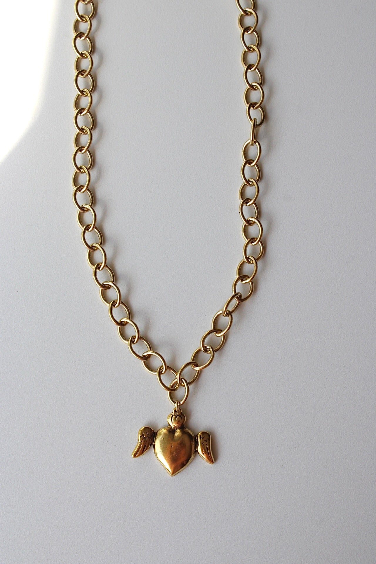 Winged Heart Necklace in Antique Gold