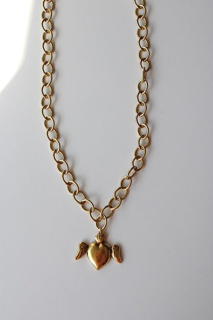 Winged Heart Necklace in Antique Gold