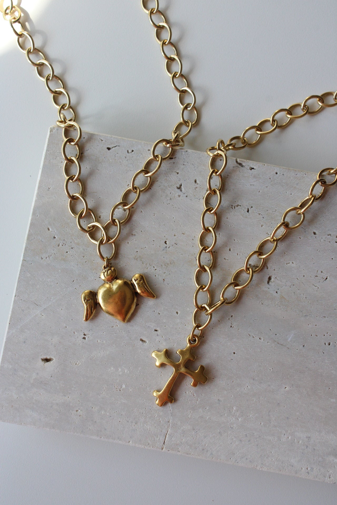 Winged Heart Necklace in Antique Gold