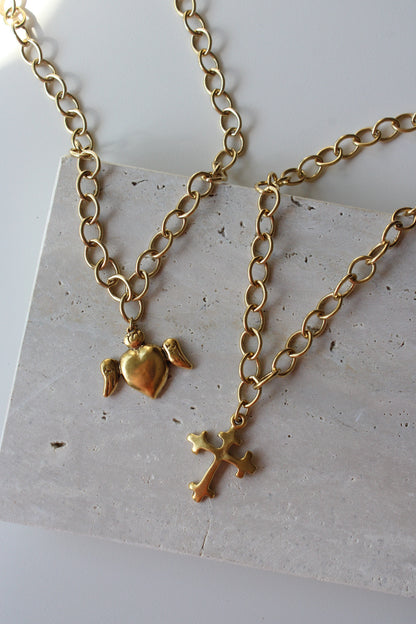 Winged Heart Necklace in Antique Gold