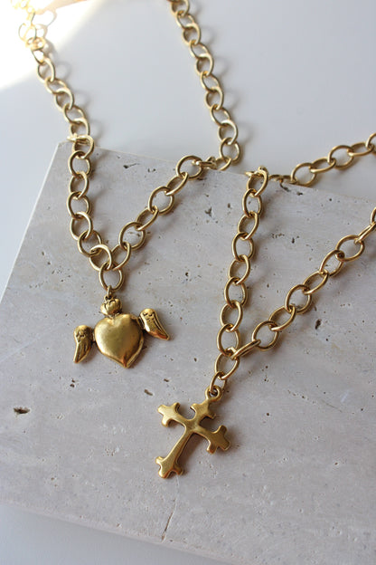 Bold Cross Necklace in Antique Gold