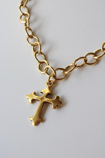 Bold Cross Necklace in Antique Gold