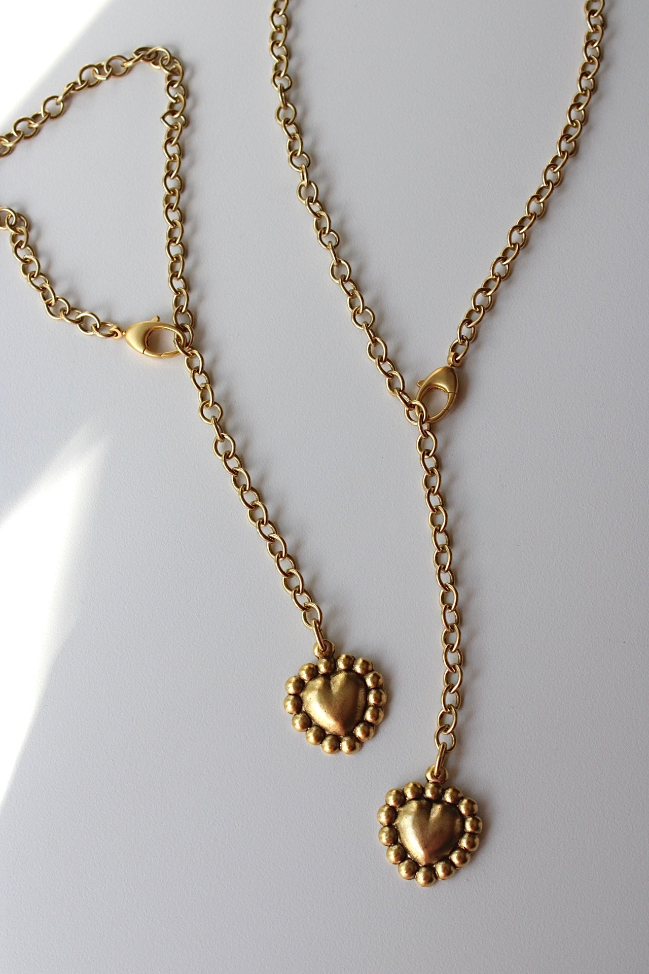 Drop Heart Necklace in Antique Gold