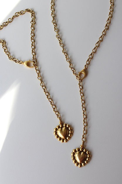 Drop Heart Necklace in Antique Gold