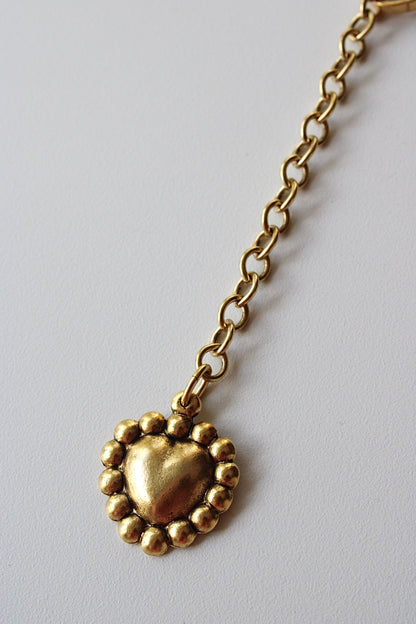 Drop Heart Necklace in Antique Gold