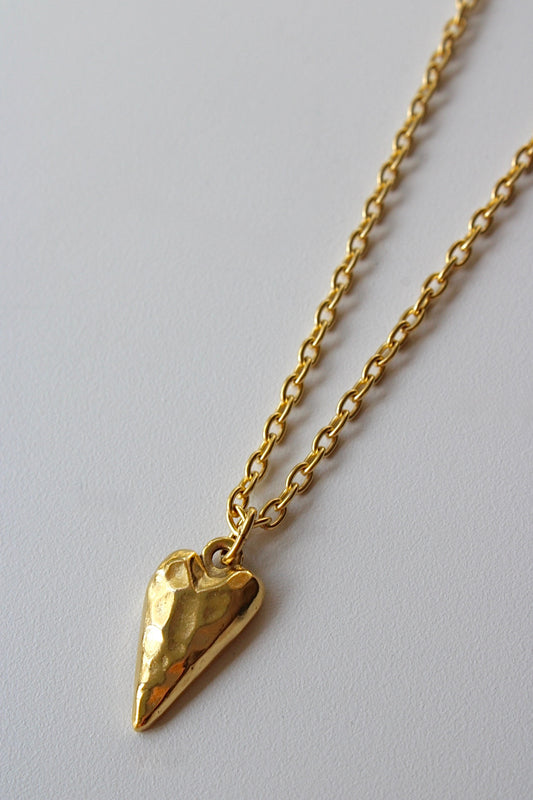 Hammered Heart Necklace in Antique Gold