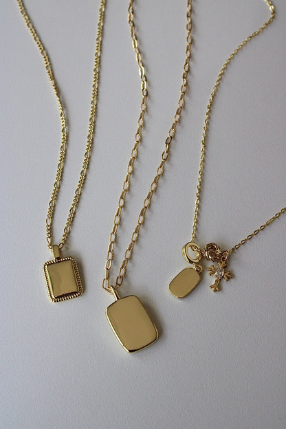 Engraved Cubic Cross Triple Charm Necklace