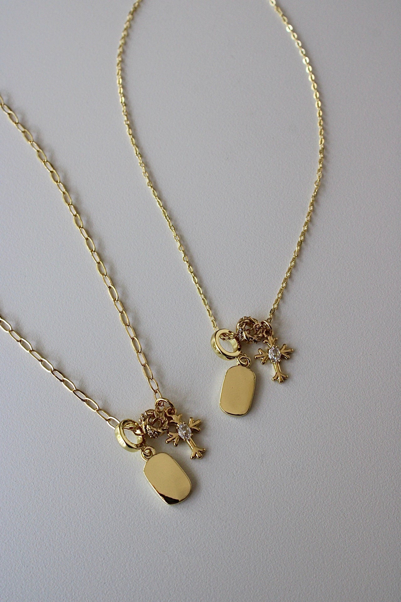 Engraved Cubic Cross Triple Charm Necklace