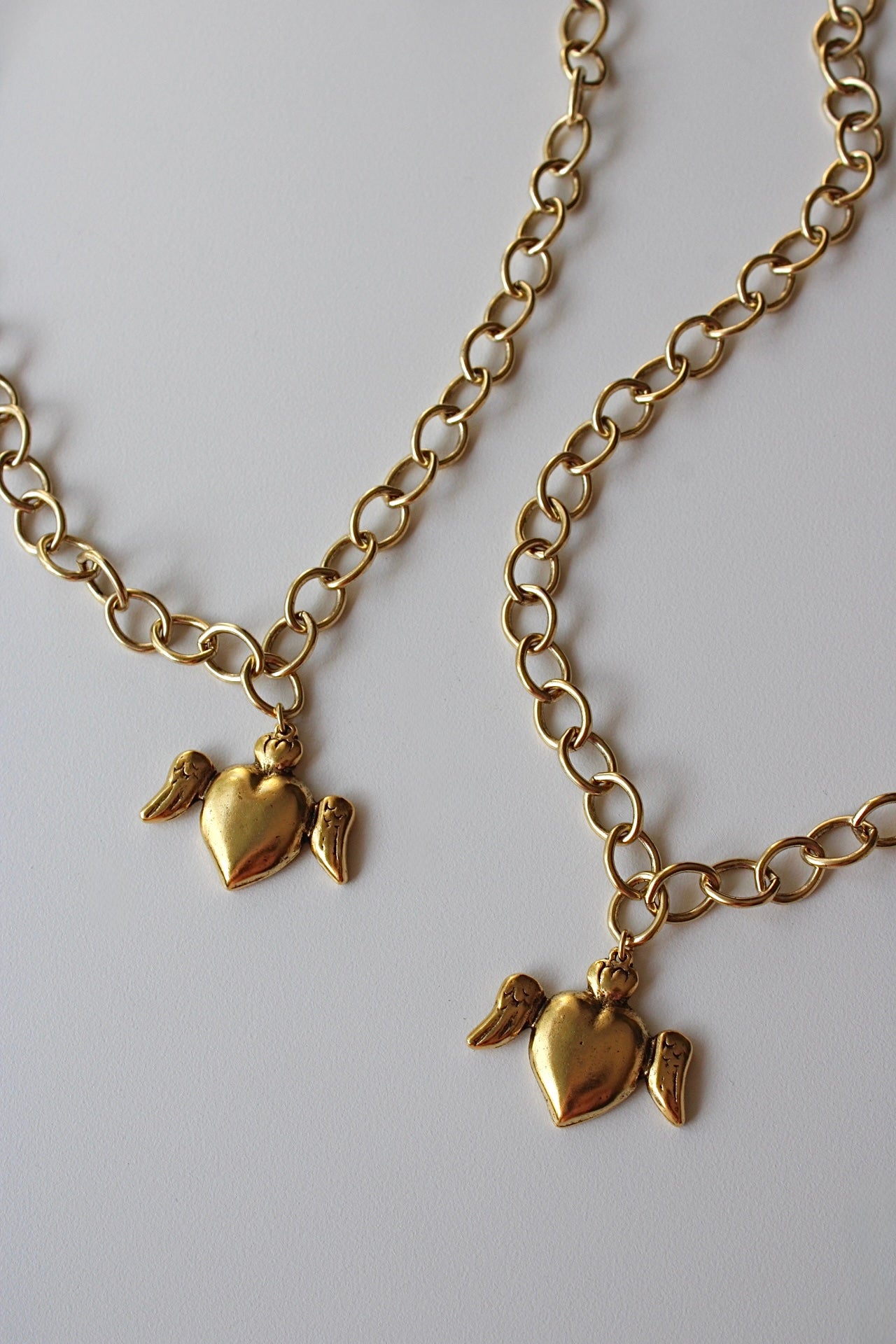 Winged Heart Necklace in Antique Gold