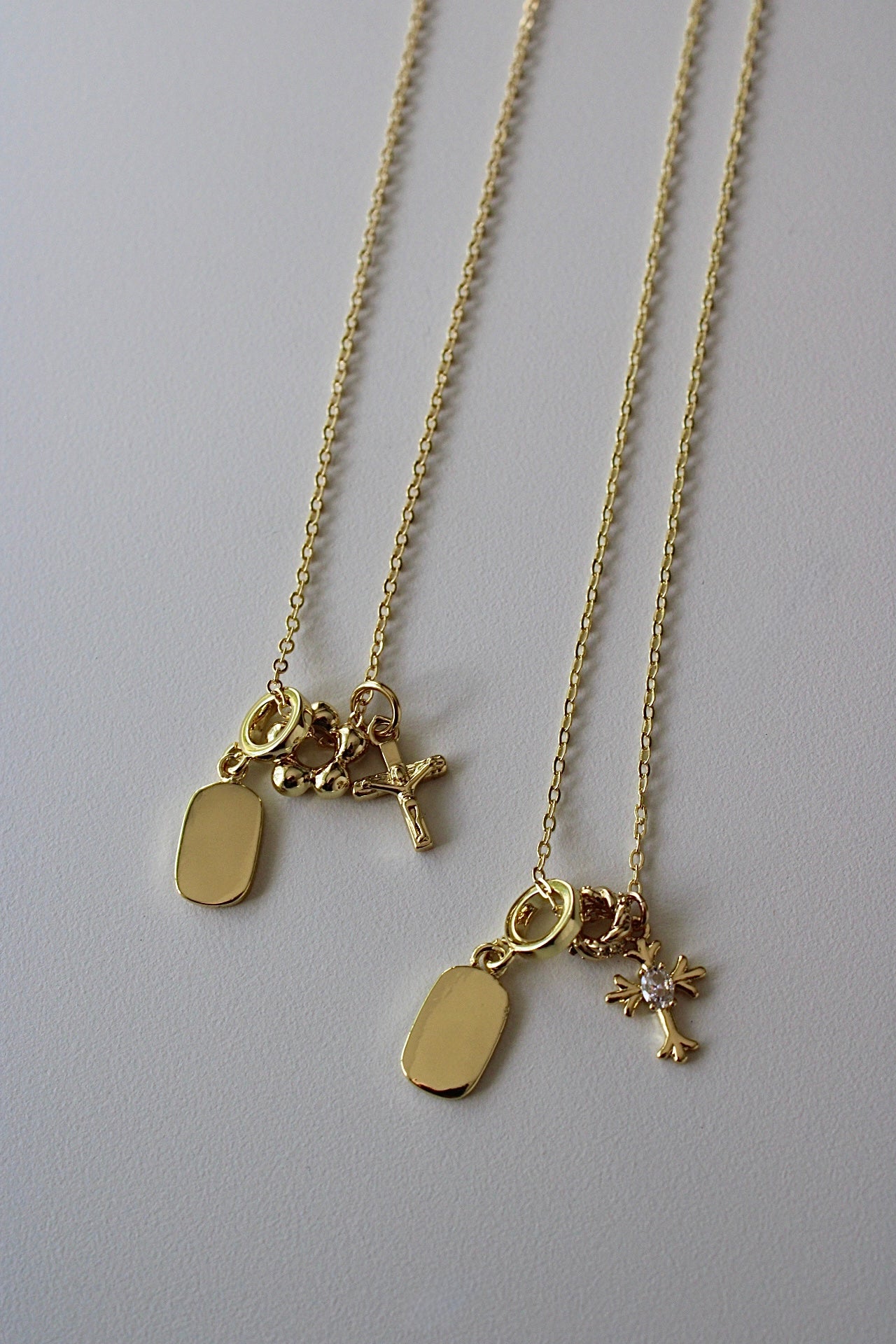 Engraved Cubic Cross Triple Charm Necklace