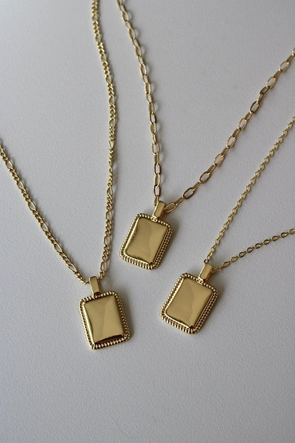 Engraved Square Pendant Necklace