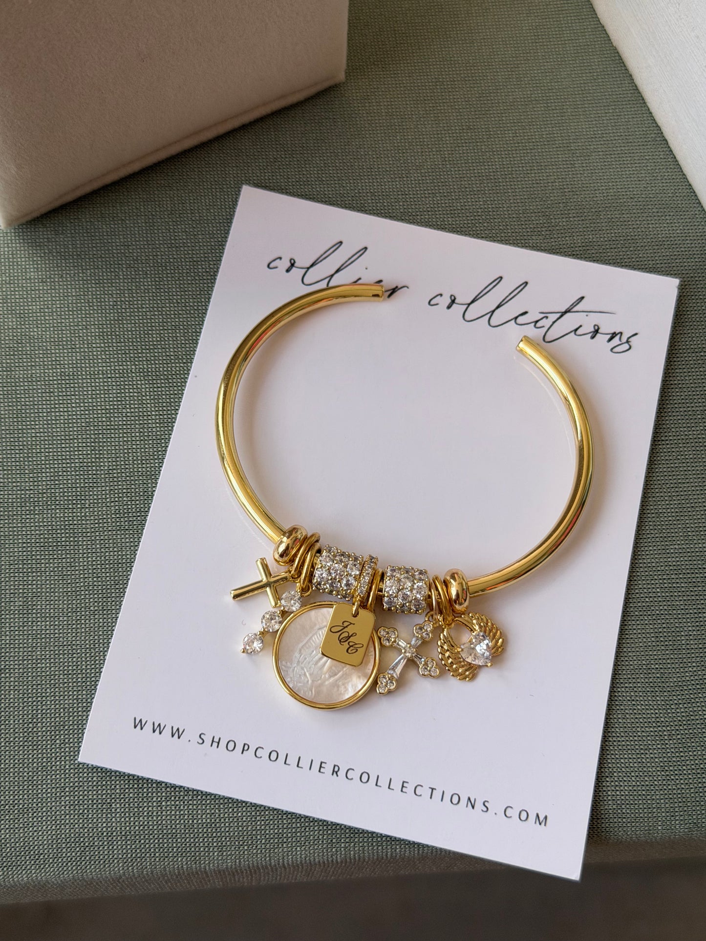 Engraved Cuff Charm Bracelet