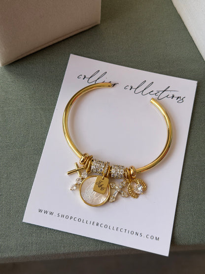 Engraved Cuff Charm Bracelet