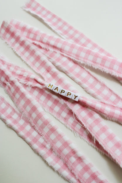 Pink Gingham Fabric Bracelet