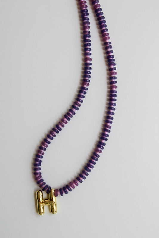 Purple Beaded Balloon Initial Necklace