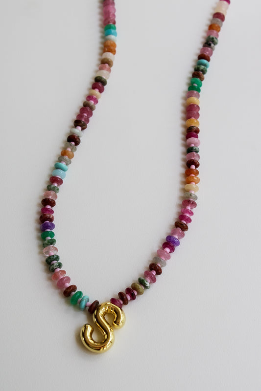 Multicolored Beaded Balloon Initial Necklace