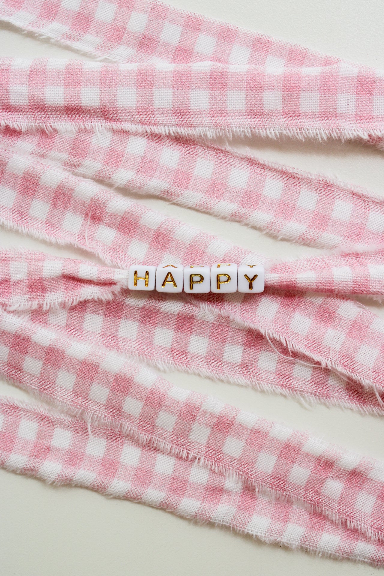 Pink Gingham Fabric Bracelet