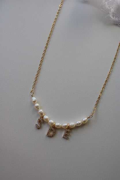 Chain and Pearl Custom Name Necklace