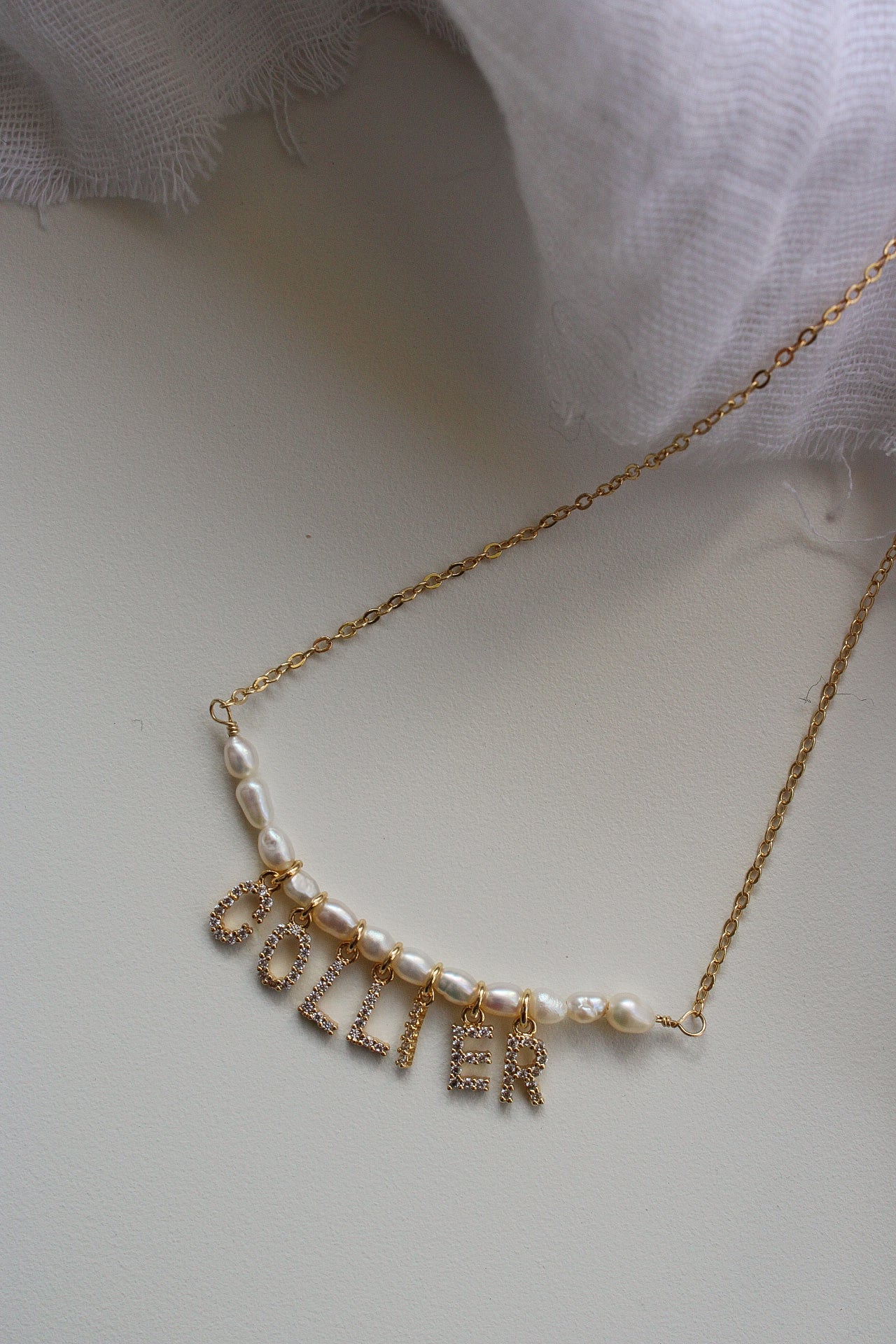 Chain and Pearl Custom Name Necklace